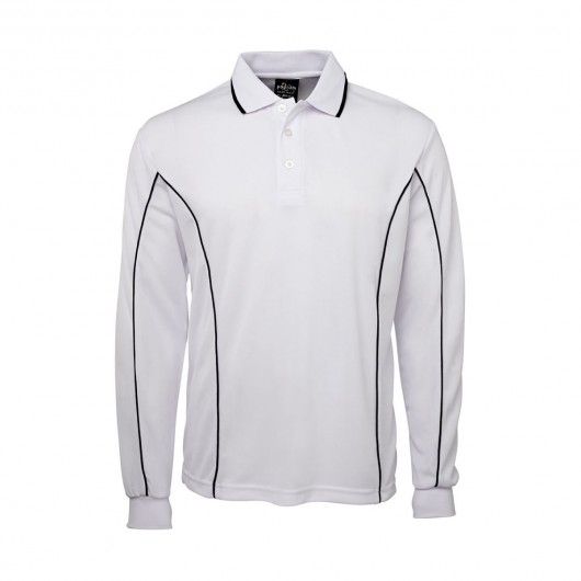 White Navy Long Sleeve Piping Polo